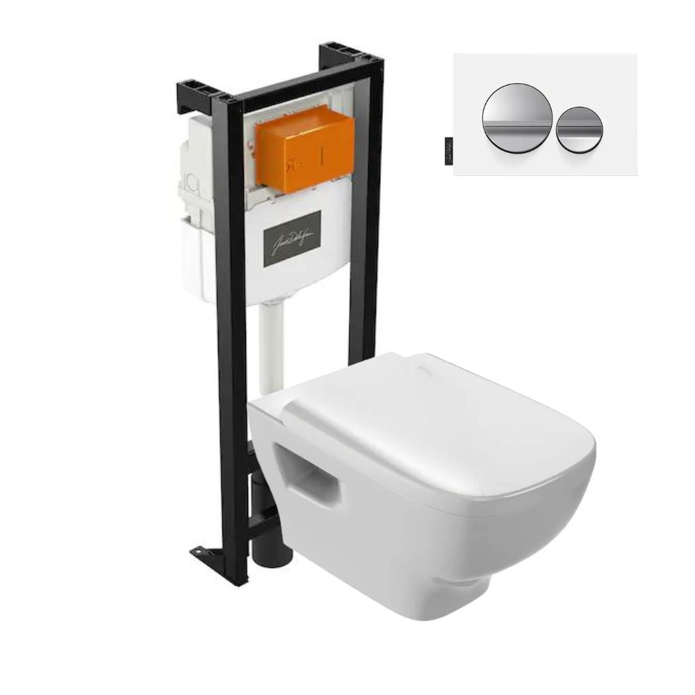 Pack WC suspendu sans bride JACOB DELAFON Struktura+ bâti-support + plaque Chrome brillant/Blanc mat 0