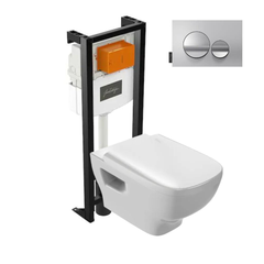 Pack WC suspendu sans bride JACOB DELAFON Struktura+ bâti-support + plaque Chrome brillant/Chrome mat 0