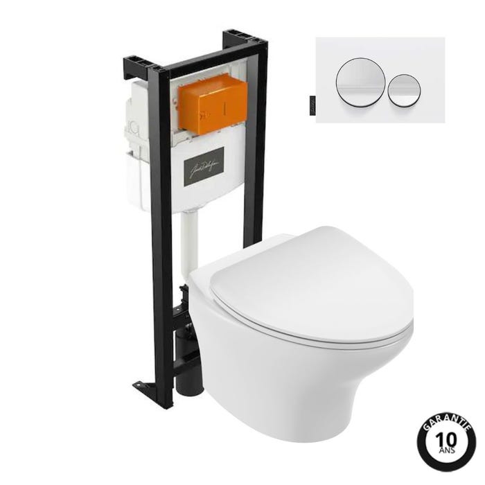 Pack WC suspendu sans bride JACOB DELAFON Nouvelle vague+ bâti-support + plaque Blanc brillant/Blanc mat 0