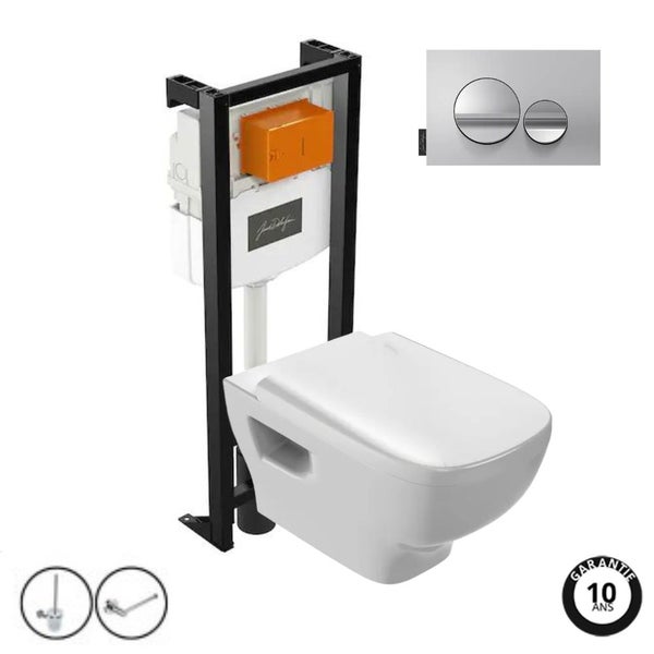 Pack WC suspendu sans bride JACOB DELAFON Struktura+ bâti-support + plaque Chrome brillant/Chrome mat + accessoires 0