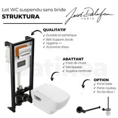 Pack WC suspendu sans bride JACOB DELAFON Struktura+ bâti-support + plaque Blanc brillant/Blanc mat 3