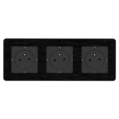 Triple prise 2P+T 16A - EASYEJECT - avec boîte d'encastrement - métal noir brossé – gamme Kouro - Zenitech 0