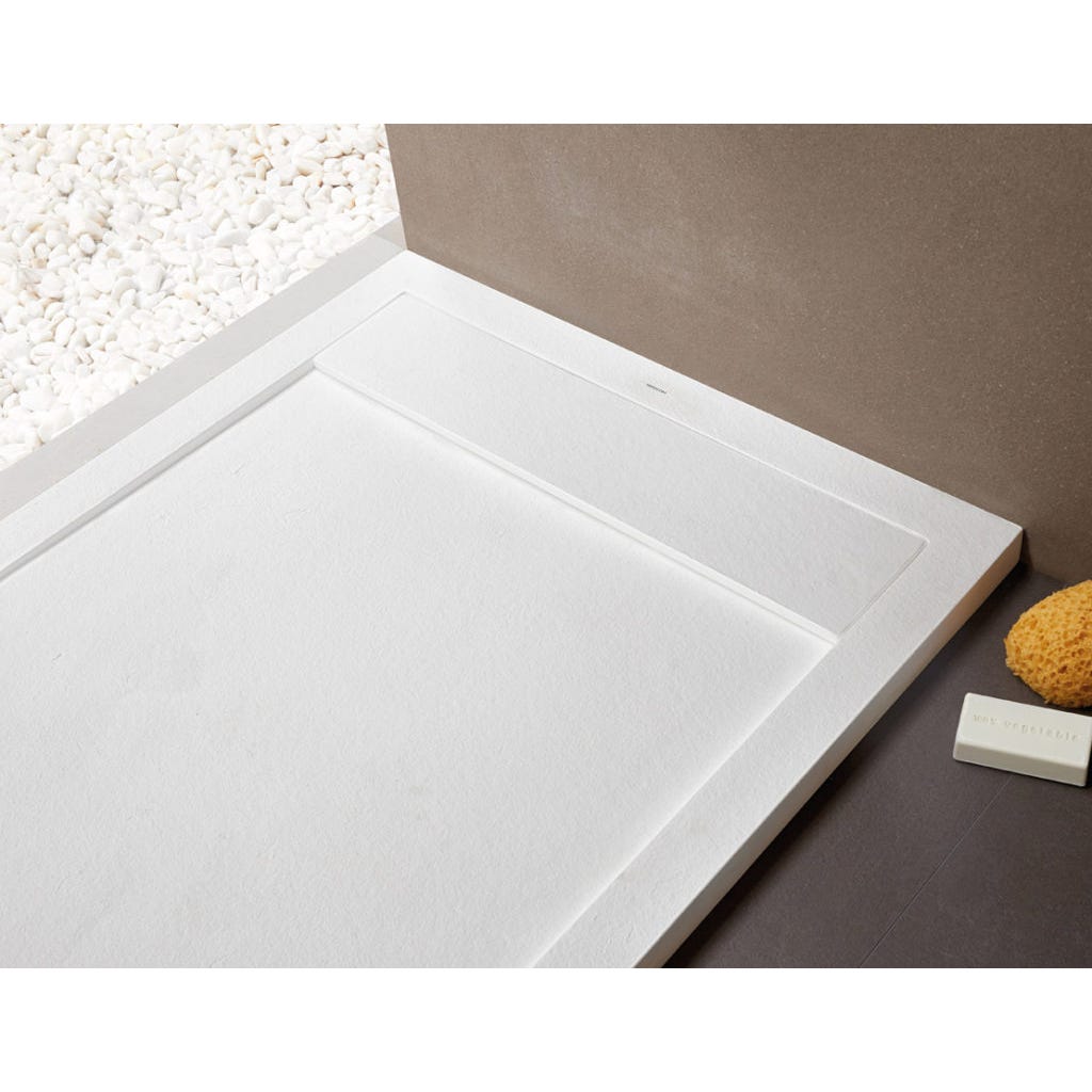 Receveur de douche extraplat, résine, blanc L.100 x l.80 cm, New York de marque SANYCCES + Bonde extra-plate 1