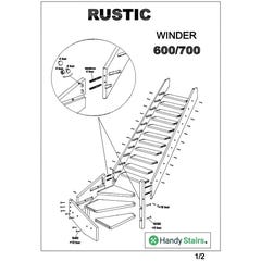 HandyStairs Escalier de meunier "Rustic60" - Quart tournant à gauche - Hauteur 280cm - 13 marches en pin 1