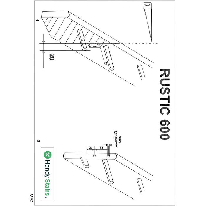 HandyStairs Escalier de meunier "Rustic60" - Quart tournant à gauche - Hauteur 280cm - 13 marches en pin 2