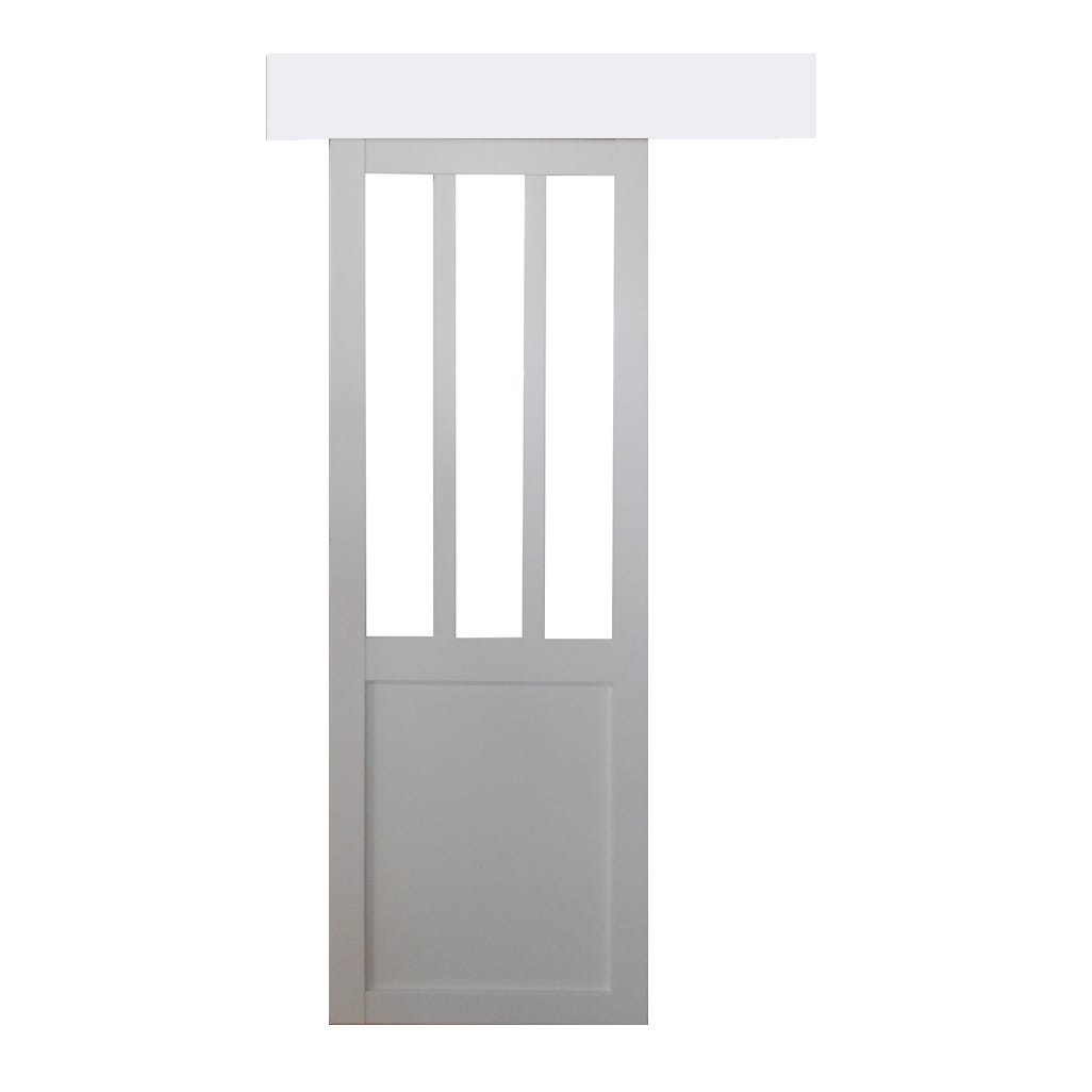 Porte Coulissante Atelier Blanc H204 x L93 + Rail alu Bandeau Blanc GD MENUISERIES 0