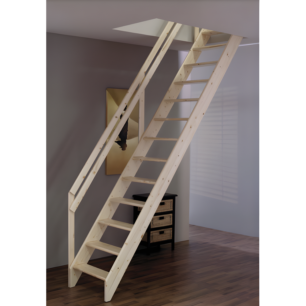HandyStairs escalier de meunier "Tudor" avec main courante - 63 cm de large - 280 cm de hauteur - 13 marches en pin 0