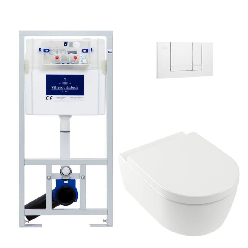 Villeroy & Boch Pack WC Bâti-support Cuvette Arceau rimless + Abattant softclose + Plaque blanche (ViConnectArceauRimless2) 0
