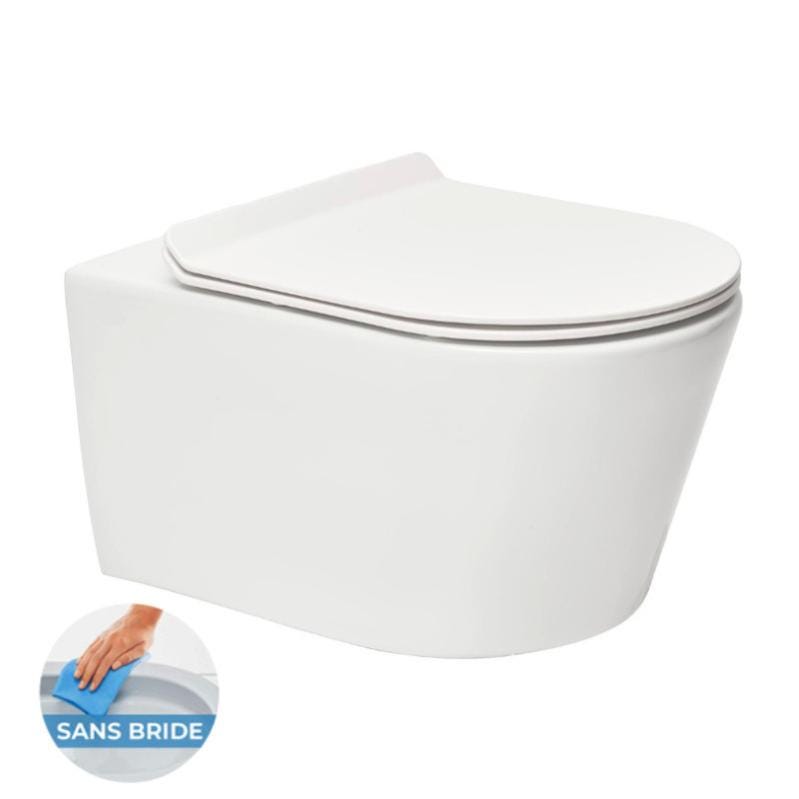 Grohe Pack WC Bâti autoportant + WC sans bride SAT, fixations invisibles + abattant slim, softclose + Plaque + Set habillage 1