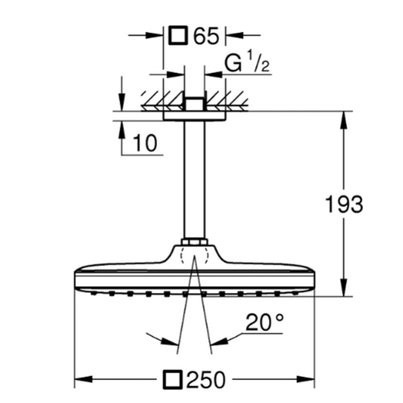 Grohe TEMPESTA 250 Ensemble de douche de tête plafond, Carré, 142mm, 1