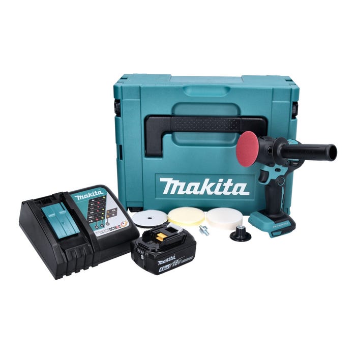 Makita DPV300RT1J Ponçeuse-polisseuse sans fil 50/80 mm 18V Brushless + 1x Batterie 5,0 Ah + Chargeur + Makpac 0