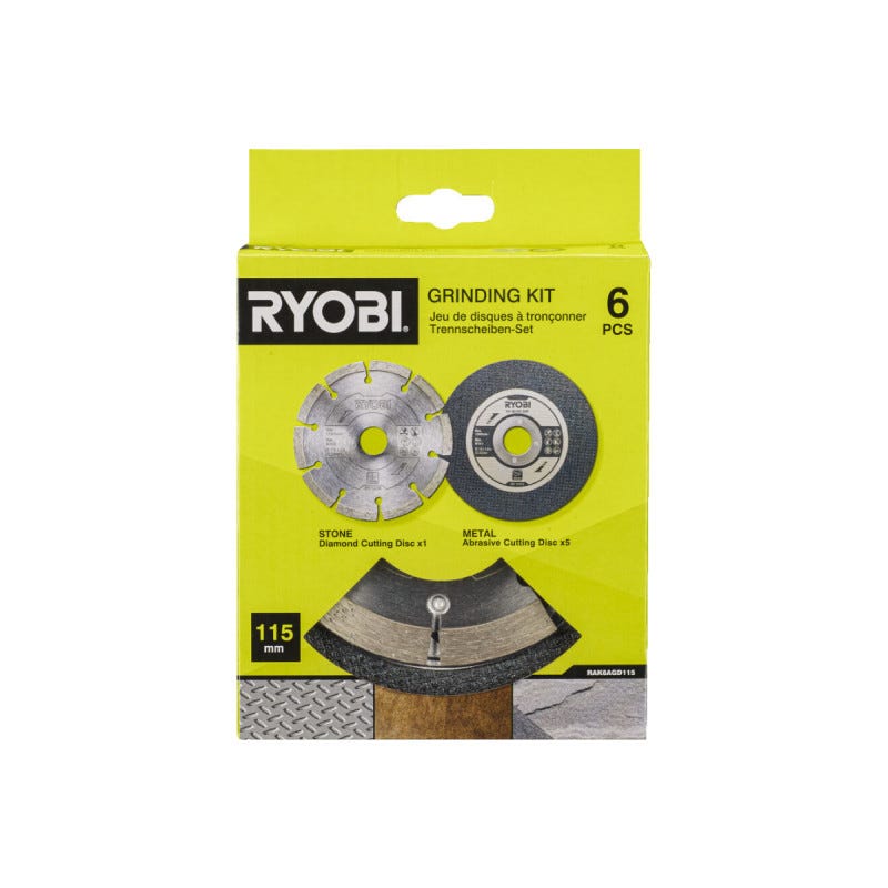 Pack RYOBI - Meuleuse d'angle R18AG-0 - 18V One+ - sans batterie ni chargeur - Kit 6 disques pour meuleuse RAK6AGD115 - 115 mm 4