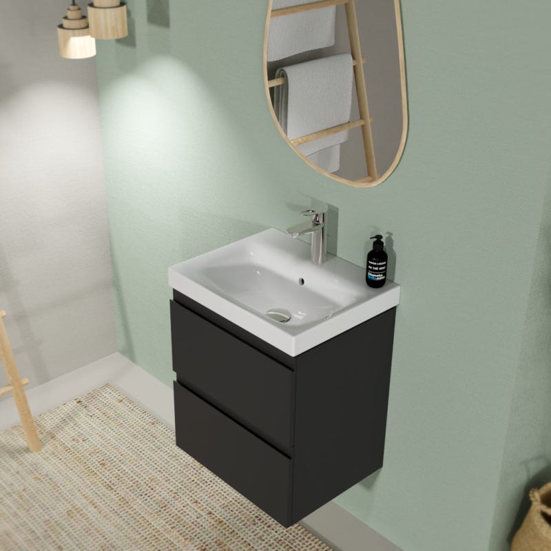 Meuble de salle de bain-50x35cm-Gain de place-Gris Anthracite Mat-Moduo Slim 1