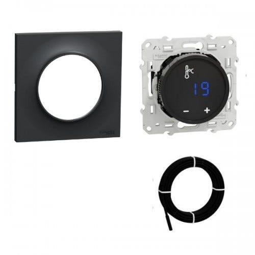 Thermostat d'ambiance fil pilote digital Odace anthracite complet Schneider Electric CS520509 1