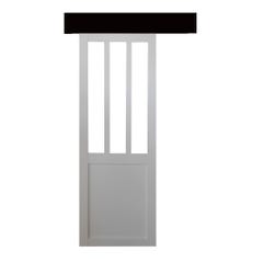 Porte Coulissante Atelier blanc H204 x L83 + Rail Alu bandeau noir et 2 Coquilles GD MENUISERIES 0
