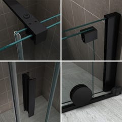 NAPOLIBLACK Paroi de douche Italienne noire avec porte coulissante Ep.8 mm transparent H.200 x 140 cm 3