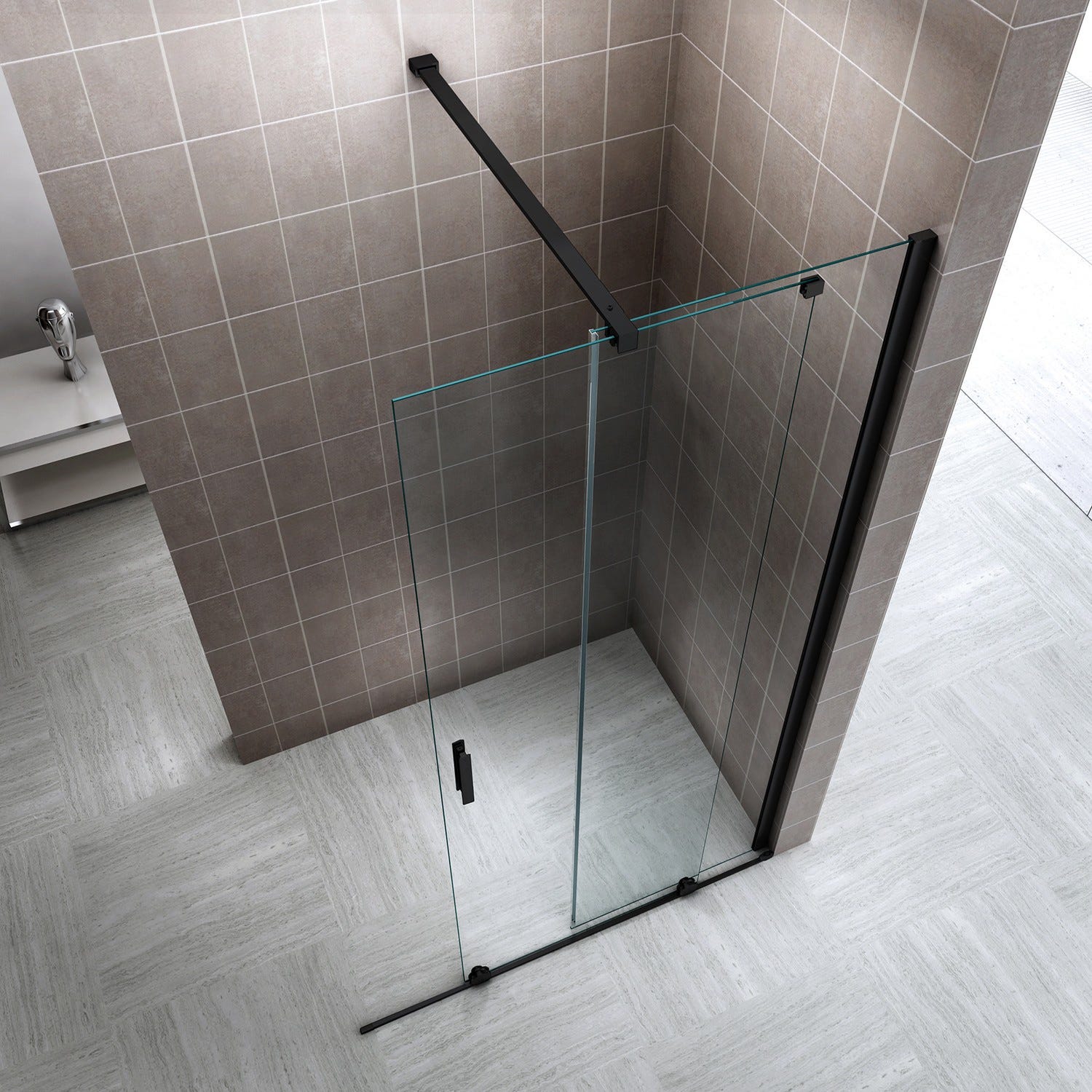 NAPOLIBLACK Paroi de douche Italienne noire avec porte coulissante Ep.8 mm transparent H.200 x 140 cm 2