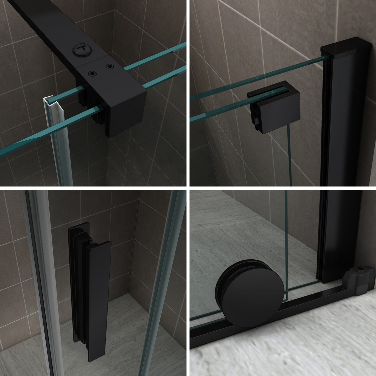 NAPOLIBLACK Paroi de douche Italienne noire avec porte coulissante Ep.8 mm transparent H.200 x 180 cm 3