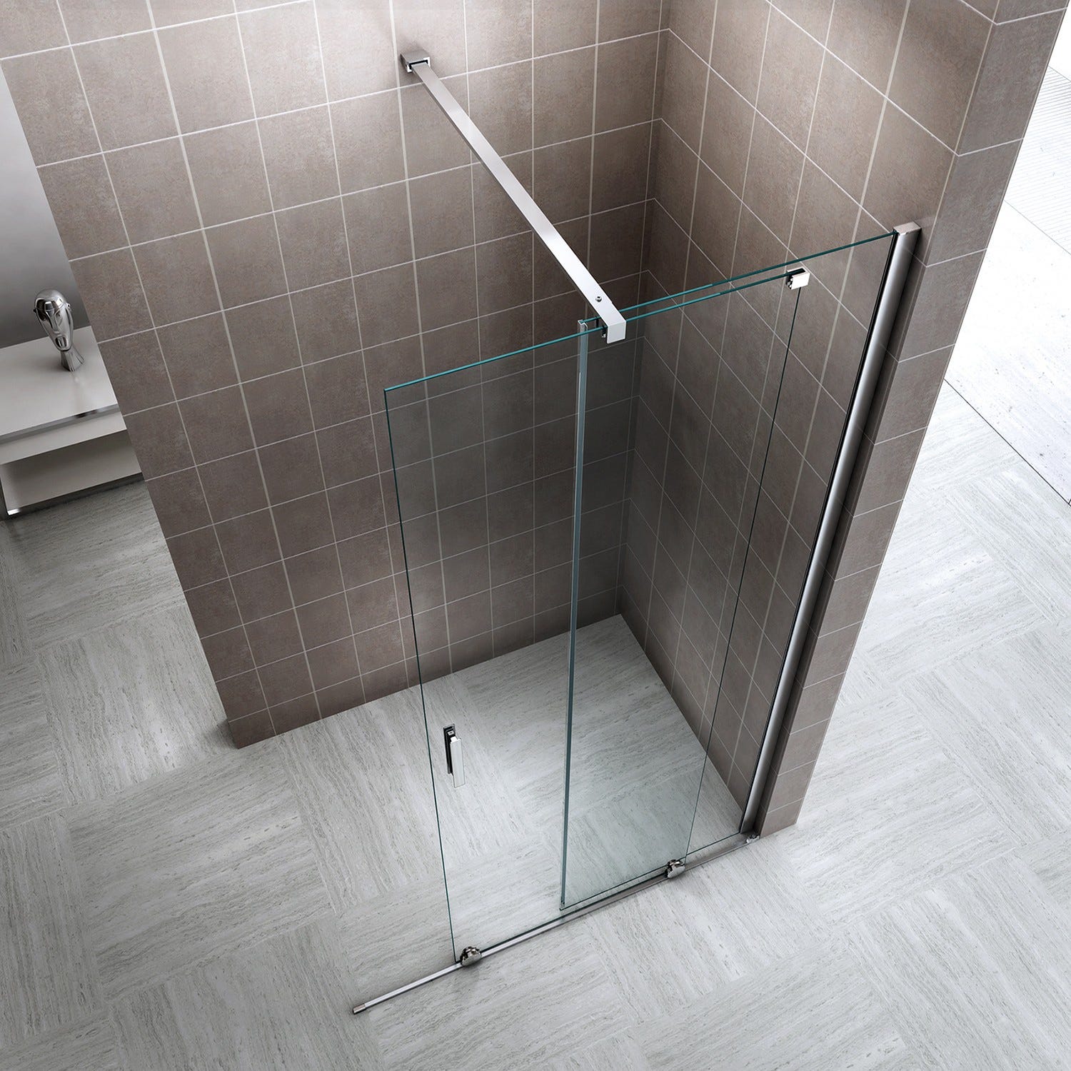 NAPOLI Paroi de douche Italienne avec porte coulissante Ep.8 mm transparent H.200 x 130 cm 2