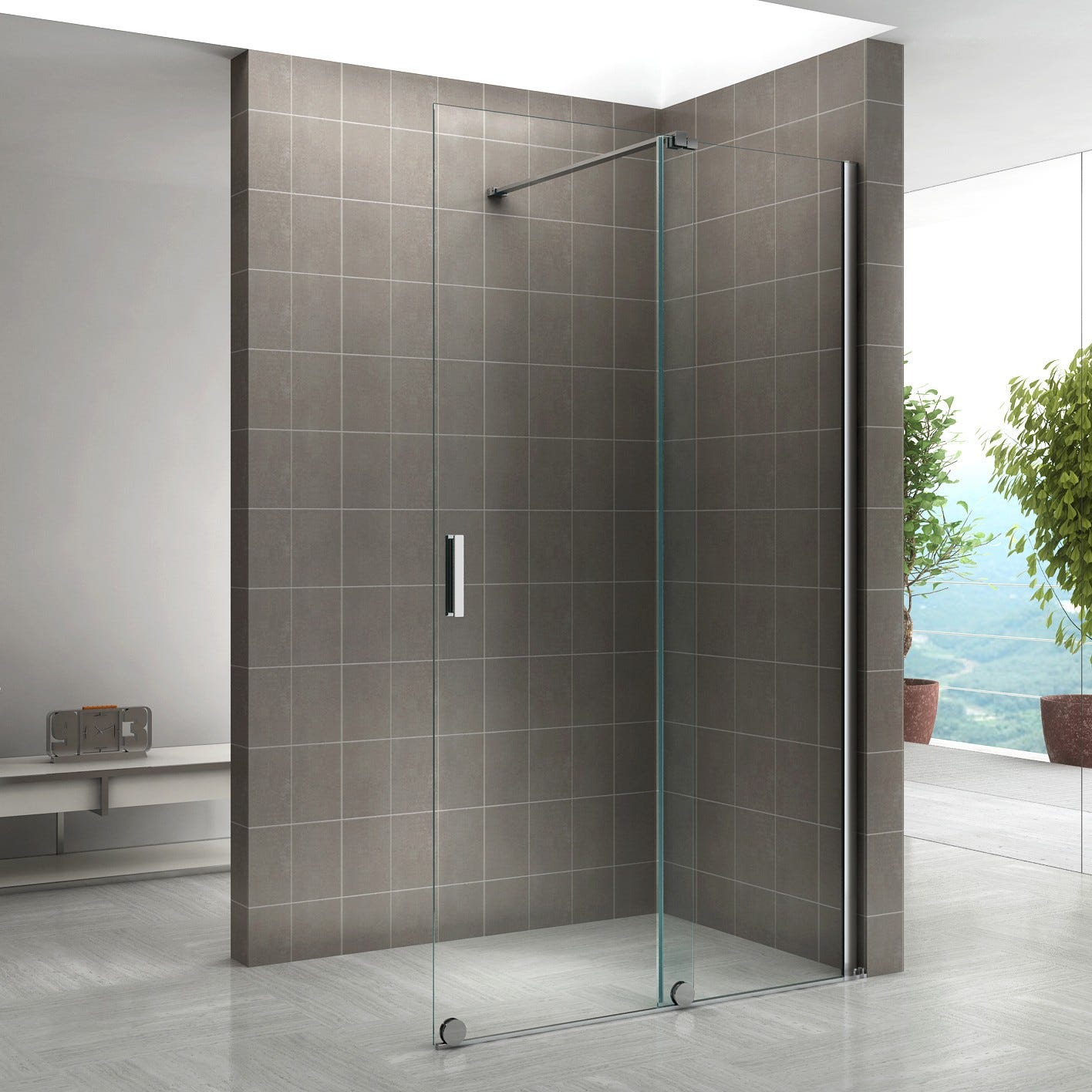 NAPOLI Paroi de douche Italienne avec porte coulissante Ep.8 mm transparent H.200 x 170 cm 0