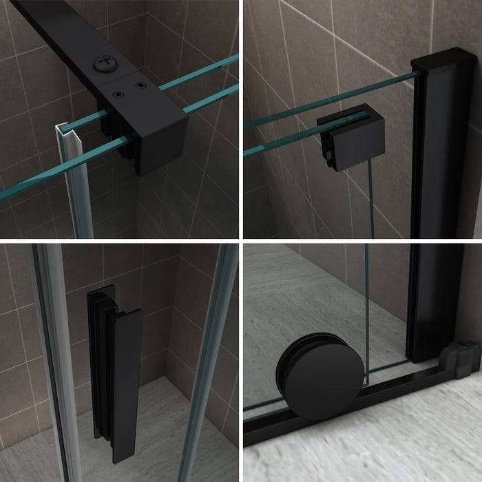NAPOLI BLACK Porte de douche coulissante noire H 200 cm verre 8 mm transparent largeur 150 cm 3