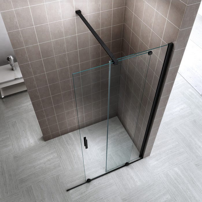 NAPOLIBLACK Paroi de douche Italienne noire avec porte coulissante Ep.8 mm transparent H.200 x 130 cm 2