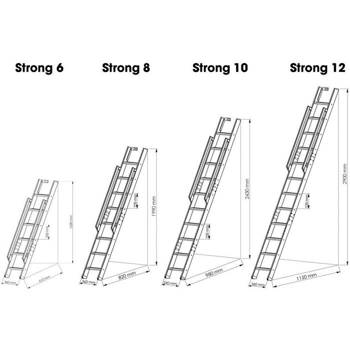 Escalier extensible - H=290cm - Marches en pin - métal blanc 3