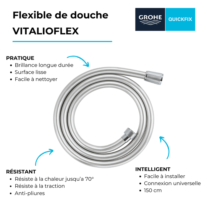 Flexible de douche GROHE Quickfix VitalioFlex 150 cm chromé 1