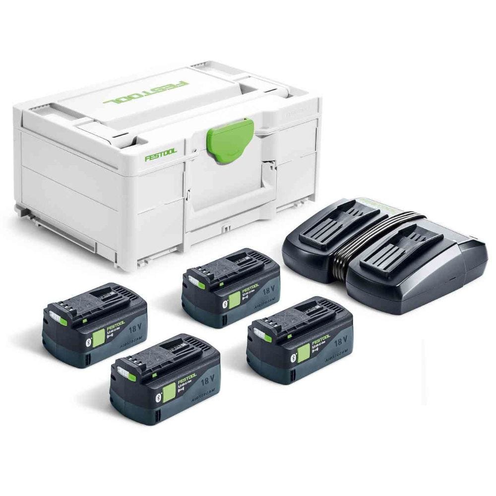 Set énergie SYS 18V 4 batteries 5Ah + chargeur TCL 6 DUO en coffret Systainer SYS3 - FESTOOL - 577709 0