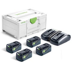 Set énergie SYS 18V 4 batteries 5Ah + chargeur TCL 6 DUO en coffret Systainer SYS3 - FESTOOL - 577709 0