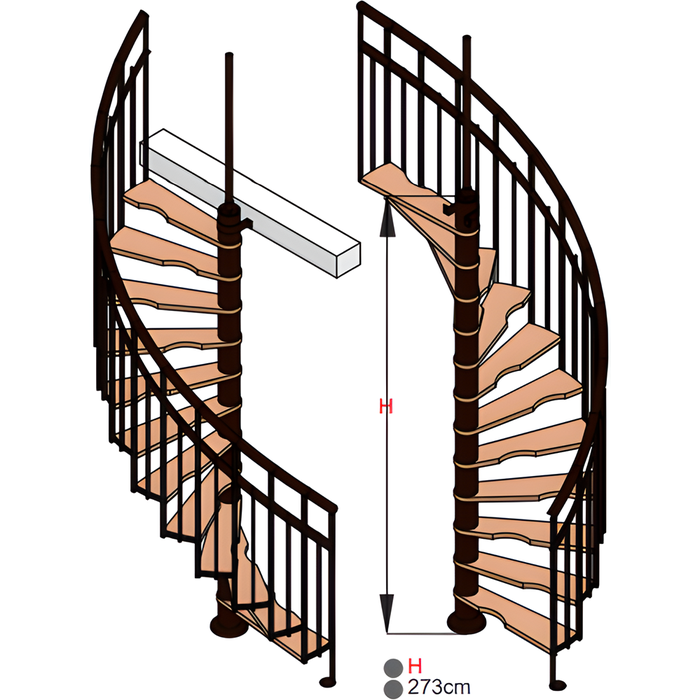 HandyStairs escalier colimaçon "Siena" - Ø 145 cm - Charnière à gauche - Hauteur 273 cm - 12 marches en hêtre - Noir 1