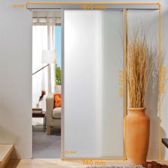Schulte Porte coulissante intérieure en verre, 74 x 203 cm, verre de sécurité, porte vitrée, décor blanc mat, cadre alu - Double amortisseur Softclose 2