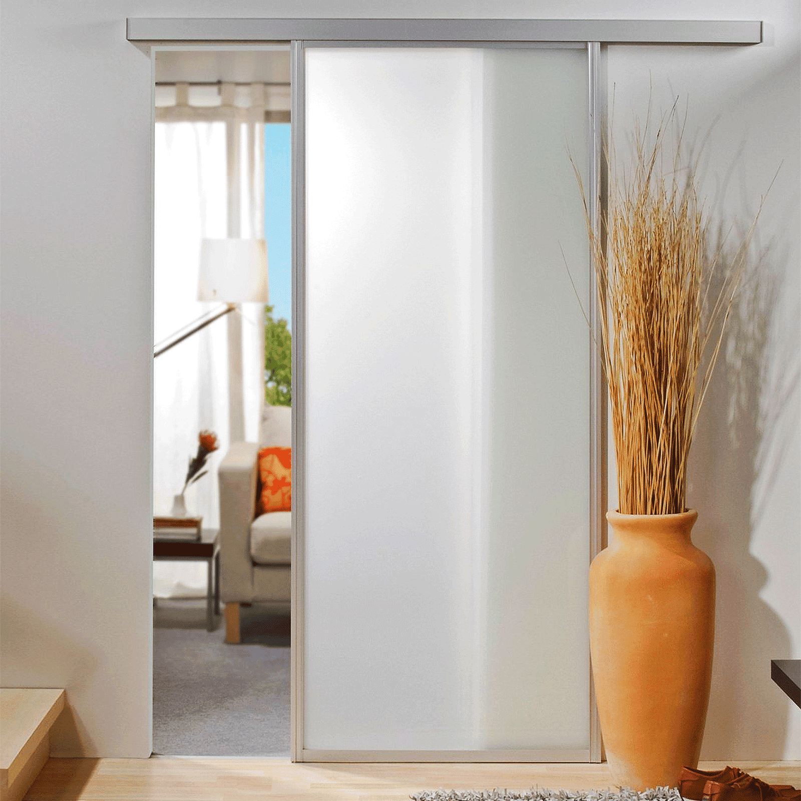 Schulte Porte coulissante intérieure en verre, 86 x 203 cm, verre de sécurité, porte vitrée, décor blanc mat, cadre alu 0
