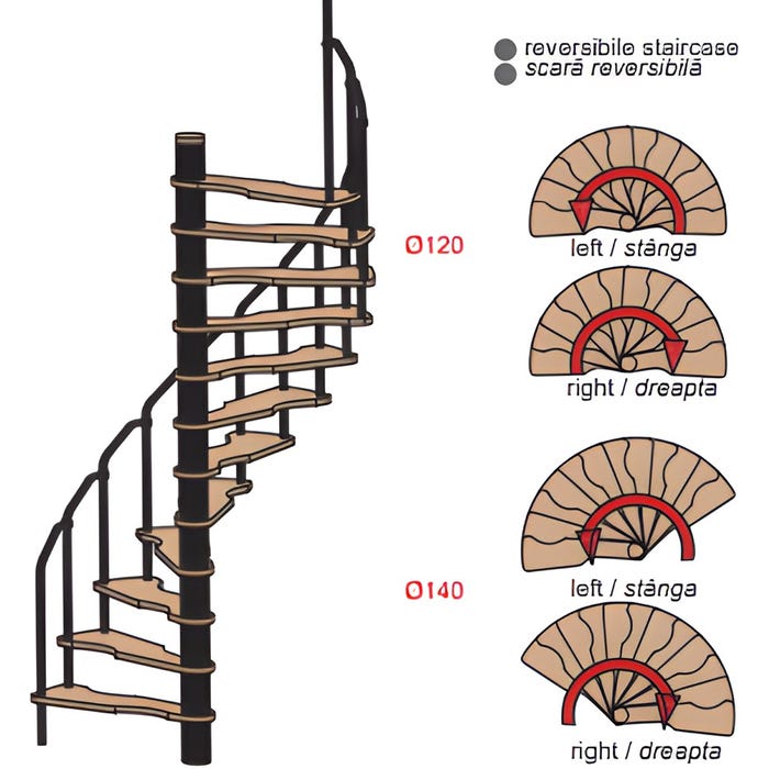 HandyStairs escalier en colimaçon "Radius" - 120x60 cm - hauteur 299 cm - 12 marches en hêtre - Noir 2