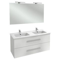 Meuble lavabo double vasque JACOB DELAFON Ola Up + miroir + spots, blanc brillant