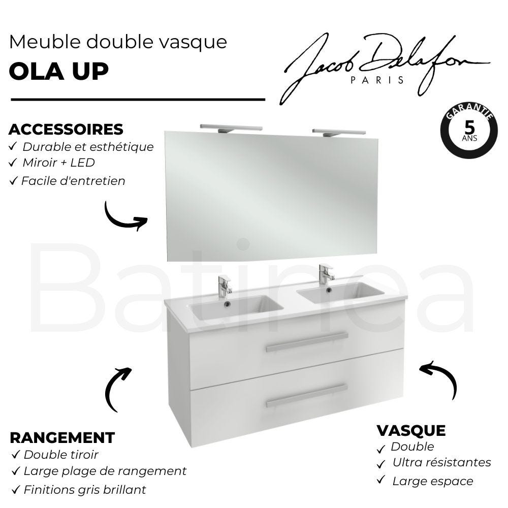 Meuble lavabo double vasque JACOB DELAFON Ola Up + miroir + spots, chêne 2