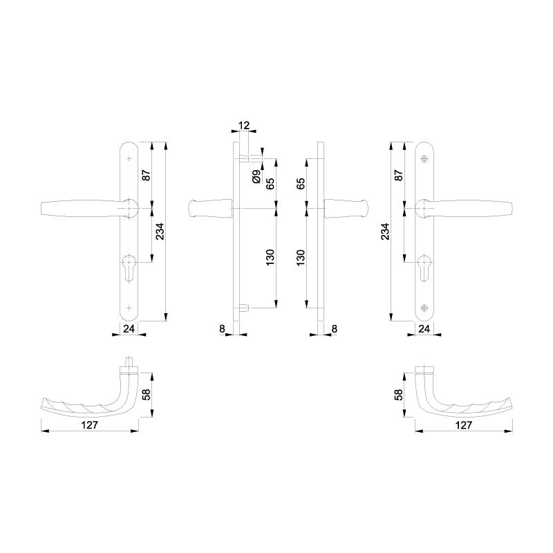 Garniture atlanta sur plaques de 24mm - Finition : Blanc RAL9016 - Entraxe (mm) : 92 - Carré (mm) : 8 - HOPPE 1