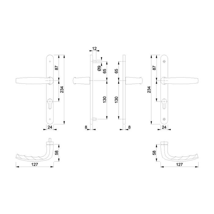 Garniture atlanta sur plaques de 24mm - Finition : Blanc RAL9016 - Entraxe (mm) : 92 - Carré (mm) : 8 - HOPPE 1