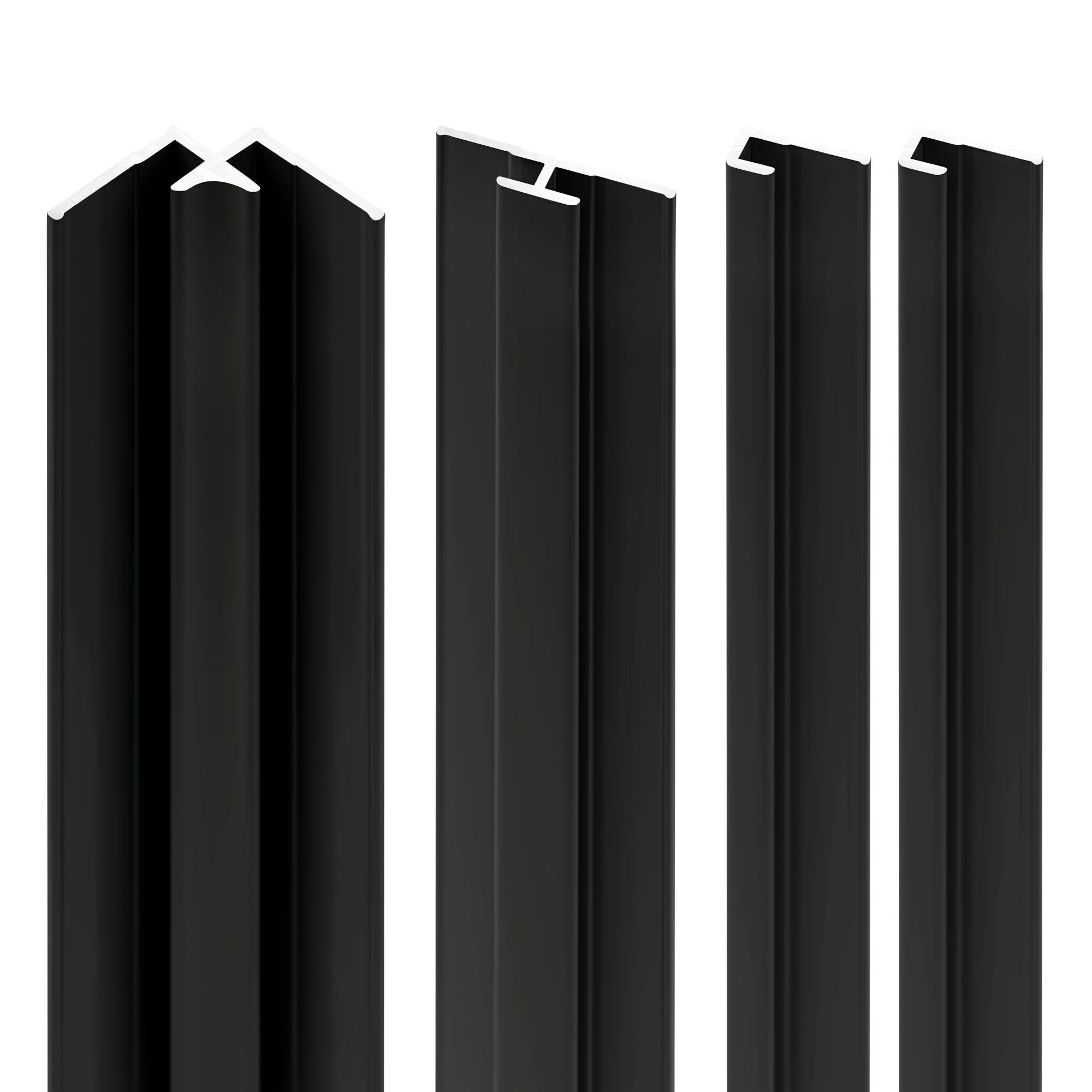 Schulte Pack de 2 profilés de finition + 1 profilé d’angle + 1 profilé d'extension pour panneaux muraux DécoDesign, 255 cm, noir 0