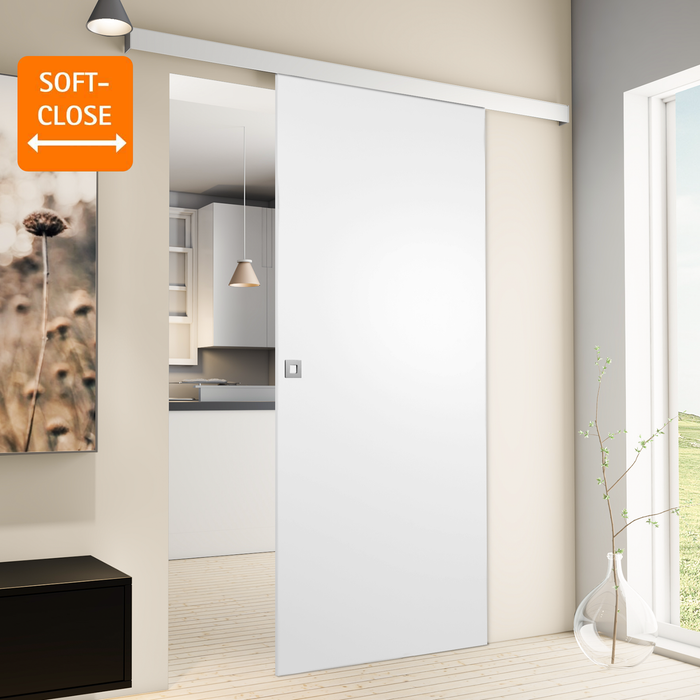 Schulte Porte pleine coulissante intérieure en bois, 88 x 203 cm, décor bois blanc - Poignée carrée + Softclose 0