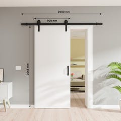 Schulte Porte pleine coulissante intérieure en bois, 90 x 206 cm, décor bois blanc, rail apparent noir 1