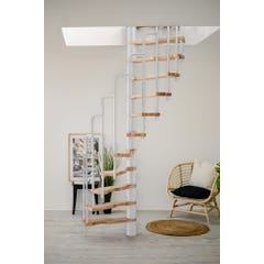 HandyStairs escalier en colimaçon gain de place "Sampax" - 140x70 cm - hauteur 299 cm - 12 marches en hêtre - Blanc 0