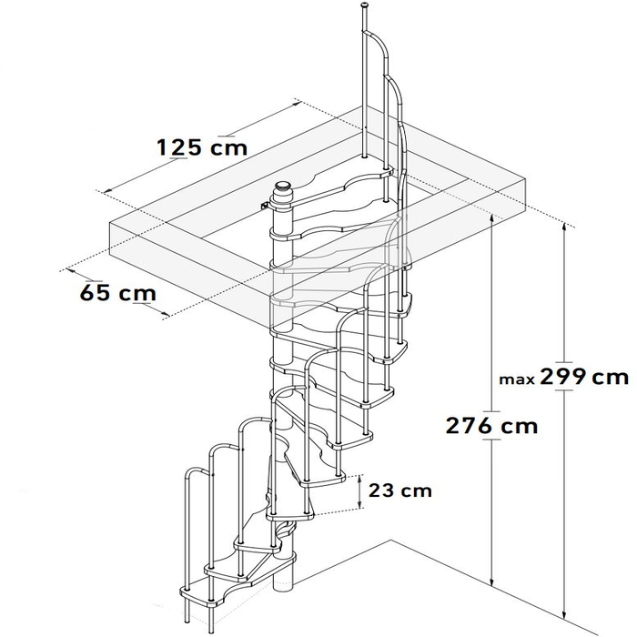 HandyStairs escalier en colimaçon gain de place "Sampax" - 120x60 cm - hauteur 299 cm - 12 marches en hêtre - Gris 1