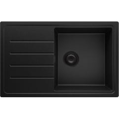 Evier Cuisine en Granit Tout Noir, 78 x 50 cm, Lavabo 1 bac + Kit de Vidage, Évier à Encastrer de Primagran 0