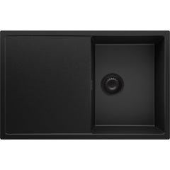 Evier Cuisine en Granit Tout Noir, 78 x 50 cm, Lavabo 1 bac + Kit de Vidage, Évier à Encastrer Ibiza 780 de Primagran 0