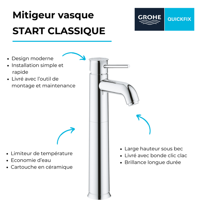 Mitigeur vasque GROHE Quickfix Start Classic taille XL chromé + microfibre 3