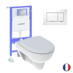 Pack WC suspendu GEBERIT Renova + Bati support + Plaque Sigma30 chromé brillant, chromé mat