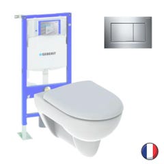 Pack WC suspendu GEBERIT Renova + Bati support + Plaque Sigma30 blanc, chromé brillant