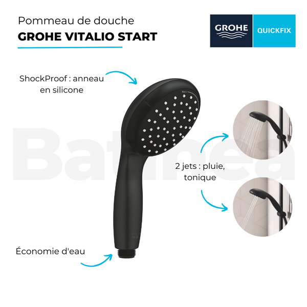 Pommeau de douche GROHE Vitalio Start 2 jets noir mat + microfibre ❘  Bricoman