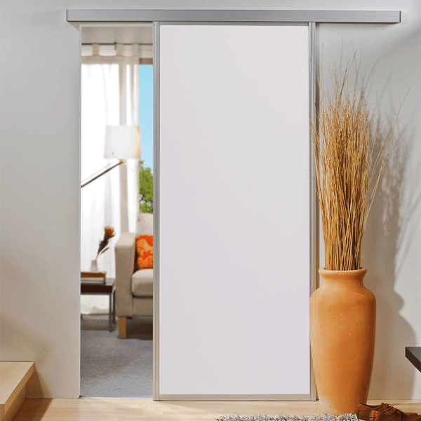 Schulte Porte coulissante intérieure en bois, 74 x 203 cm, décor bois blanc mat, cadre alu - Double amortisseur Softclose 0